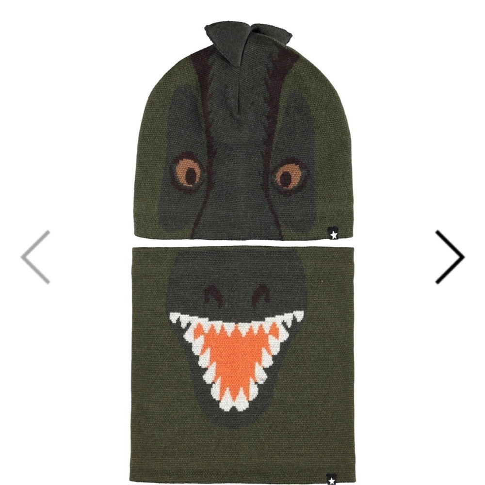 Molo Crocodile Beanie and Scarf Set - Olive and Black one to 4 years